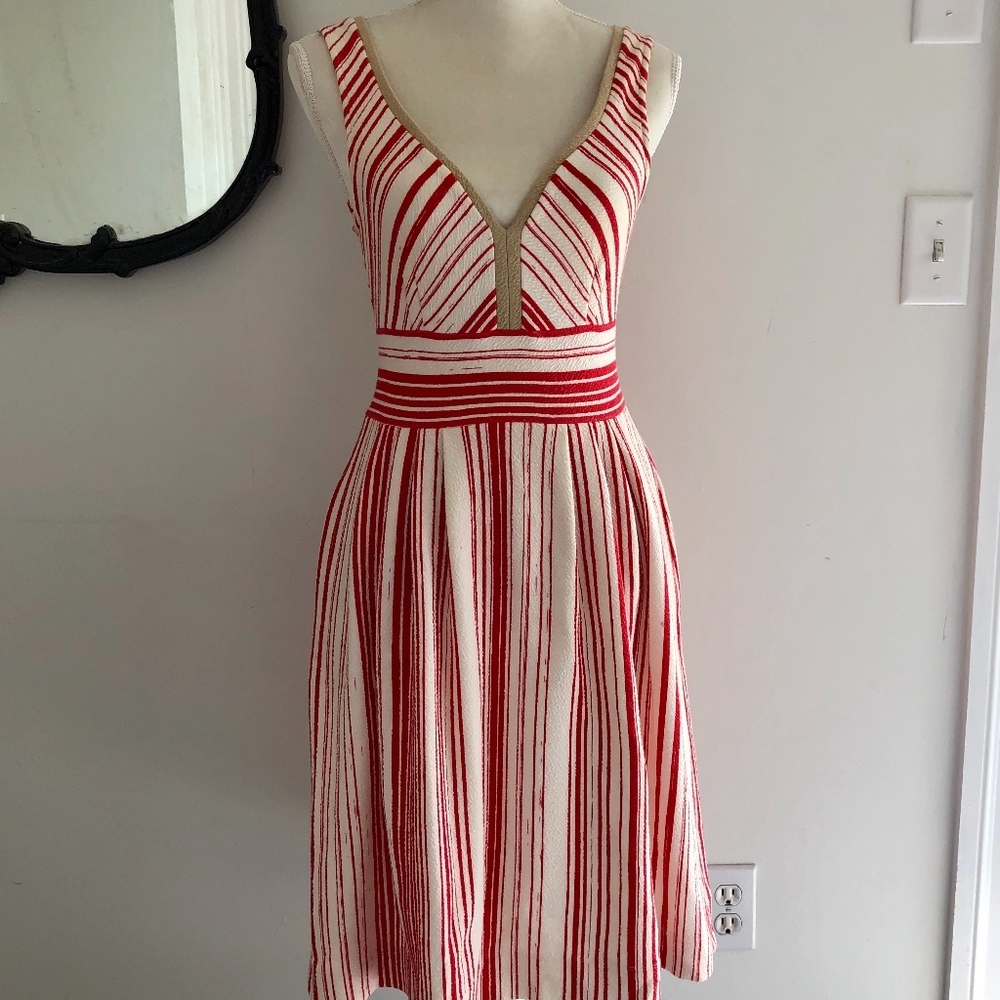 Anthropologie Red and White Striped Midi Dress